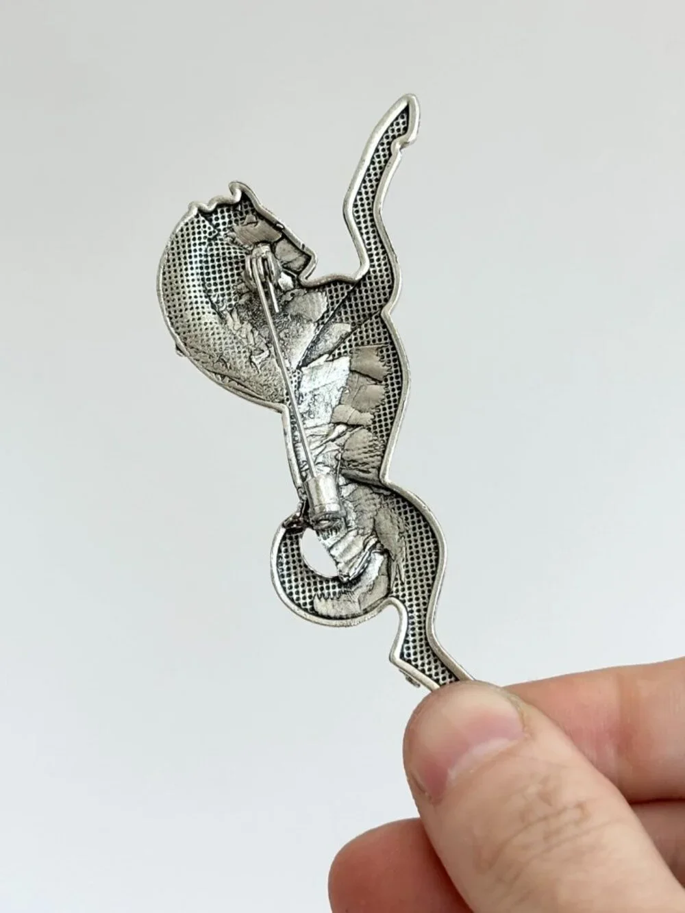 Leaping Horse Figural Silver Toned Vintage Inspired Textured Brooch Pin